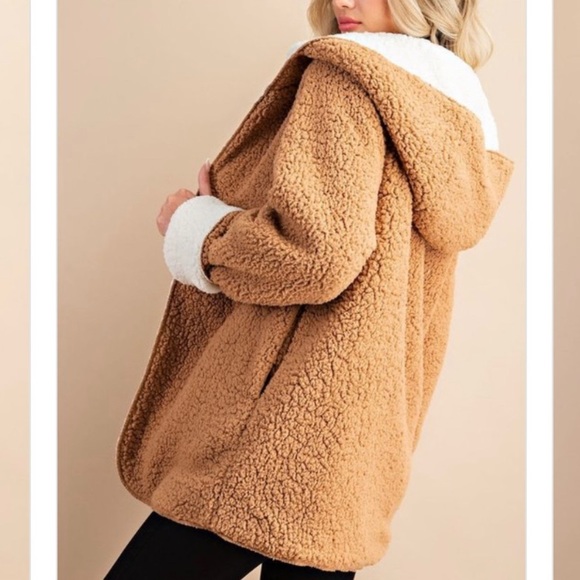 🍂OPEN FRONT CAMEL SHERPA JACKET - Picture 2 of 9
